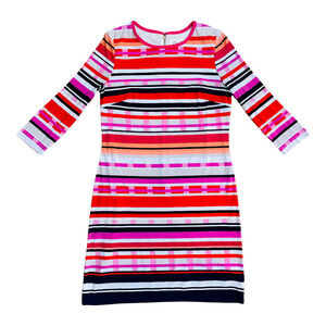 Eliza J Pink Orange White Striped 3/4 Sleeve Shift Dress Women’s Size 8
